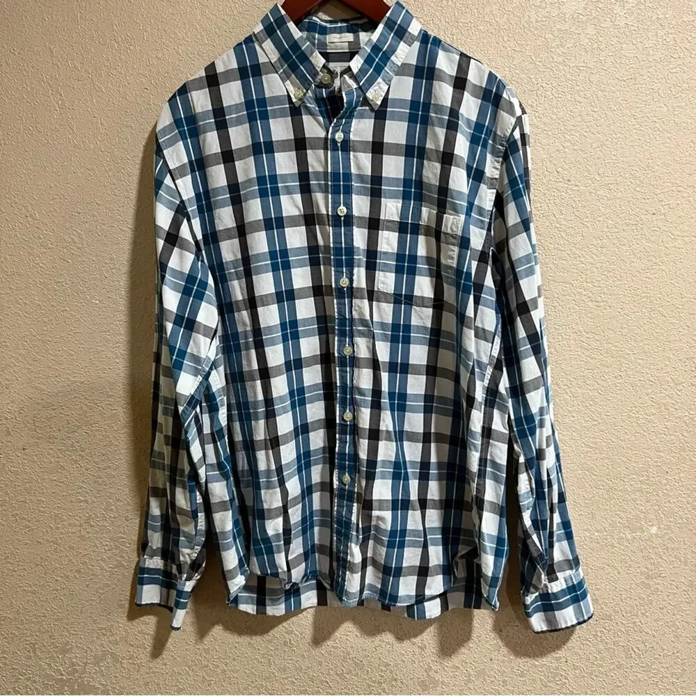 J. Crew blue plaid cotton button down shirt